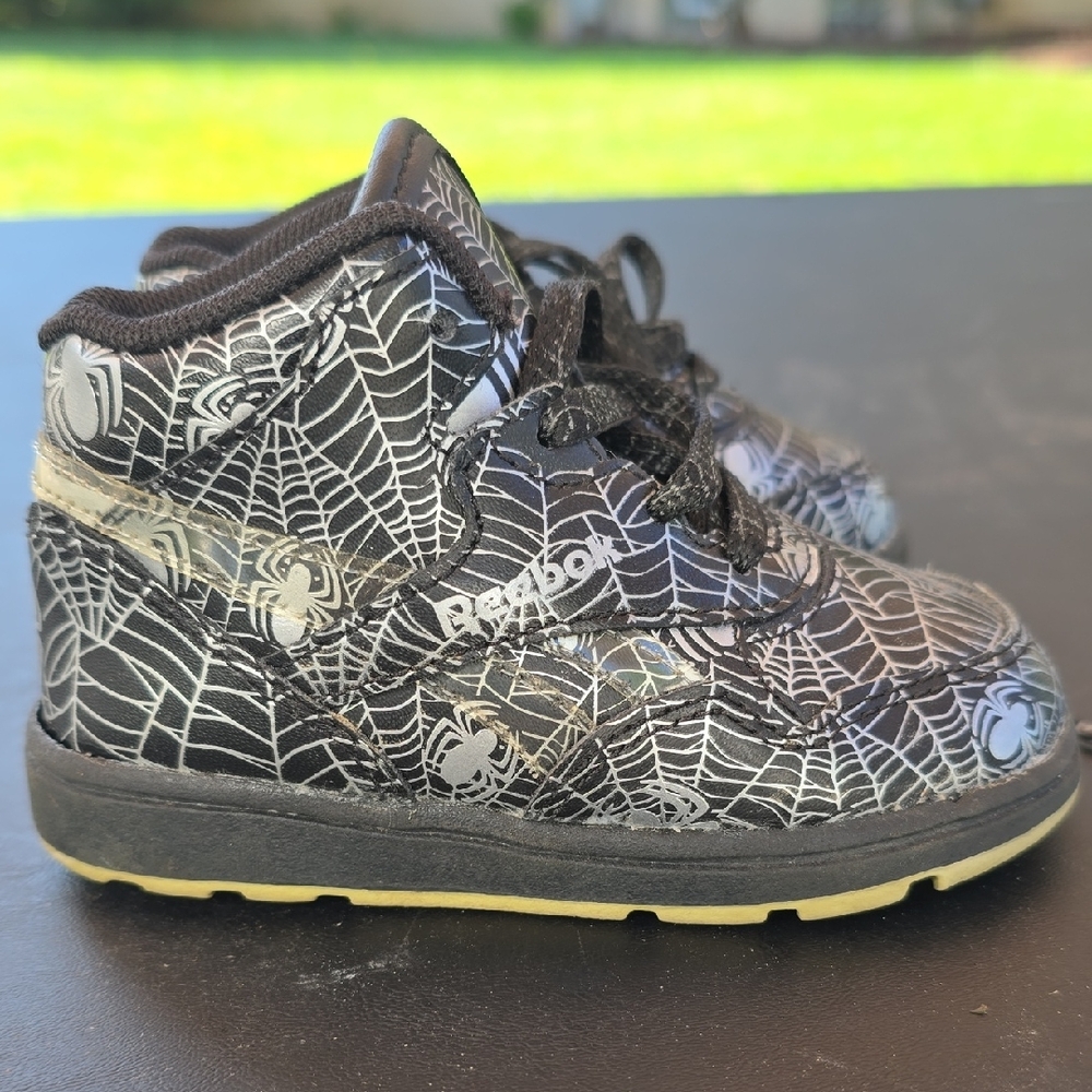 Reebok Black High-Top Sneakers with Spiderman Web Design